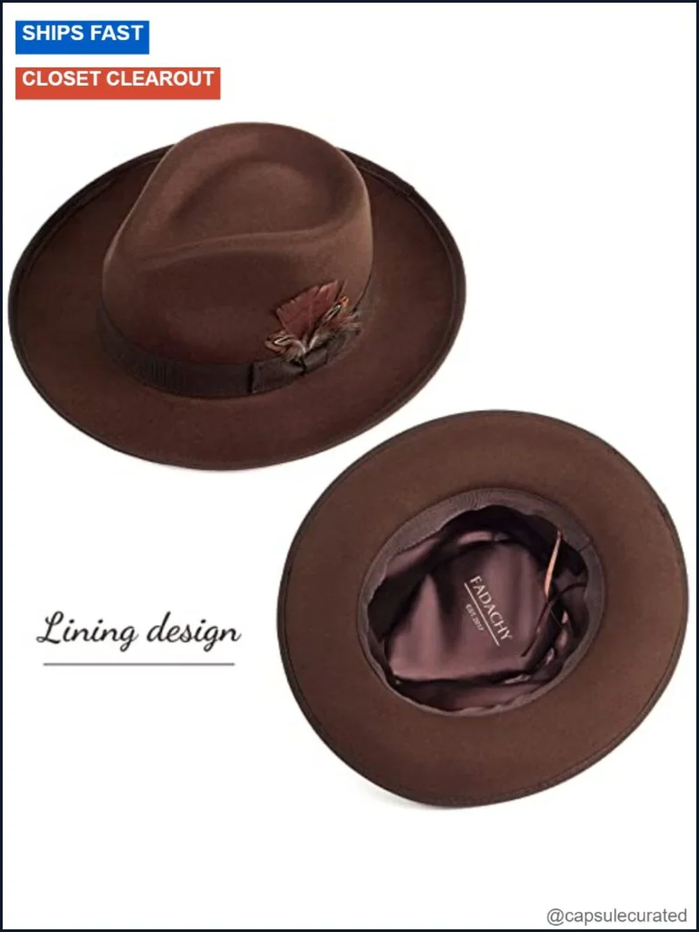 Wide Brim Fedora Hat with Removable Feathers, Adjustable Unisex